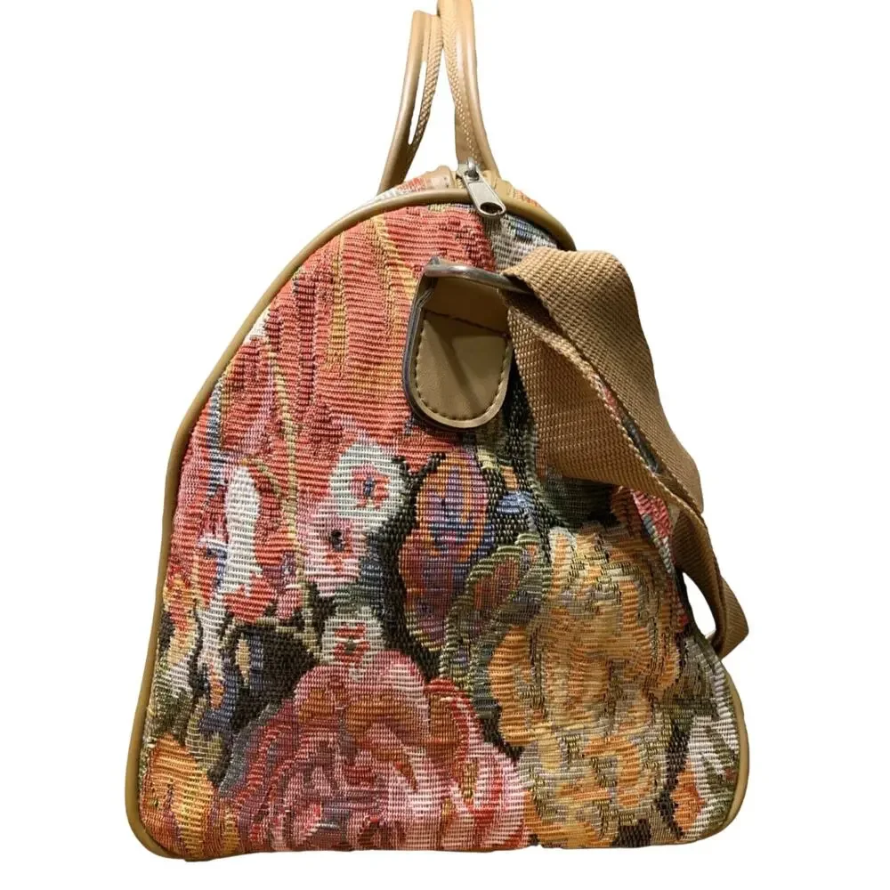 Adolfo VTG Floral Tapestry Travel Bag Duffel Tote Carry On With Makeup Small Bag